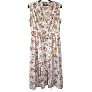 Vintage Indigo Veneta‎ Floral V Neck Tie Waist Midi Dress